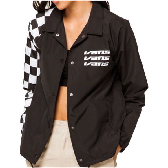 VANS Thanks Coach Womens Jacket Black White Windbreaker Check Size XS Skater - Picture 3 of 7